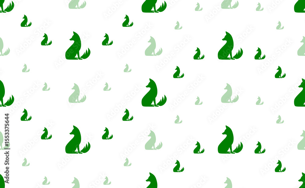 Poster seamless pattern of large and small green fox symbols. the elements are arranged in a wavy. illustra