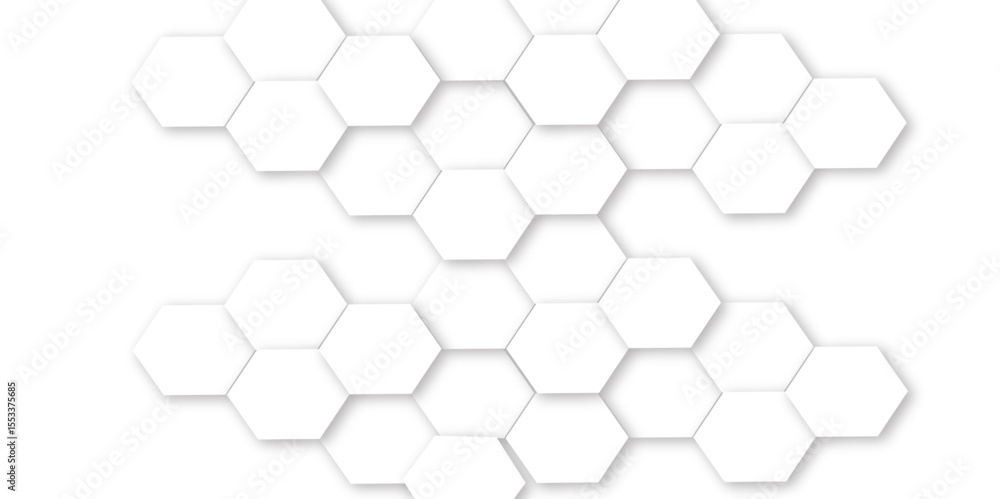 Poster futuristic 3d white light hexagon geometric structure featuring abstract polygonal honeycomb pattern