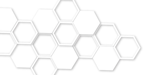 Abstract modern hexagonal effect for line geometric technology 3d white bright hexagon polygonal honeycomb luxury pattern vector white background.	