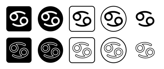 Icon set of cancer zodiac symbol. Filled, outline, black and white icons set, flat style.  Illustration on transparent background