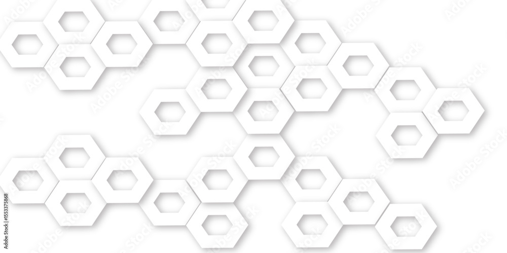 Poster futuristic 3d white light hexagon geometric structure featuring abstract polygonal honeycomb pattern