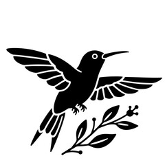 Fototapeta premium Black Hummingbird with Branch, Vector Illustration, Silhouette Design