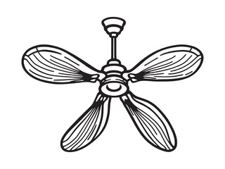 Black and white ceiling fan line art drawing