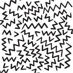 Black and white seamless abstract pattern featuring irregular zigzag lines. Hand-drawn scribble texture in a minimalist Memphis-style design. Ideal for modern backgrounds, fabric prints, wallpaper