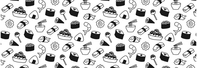 japanese food seamless pattern doodle hand drawing cute kawaii sushi