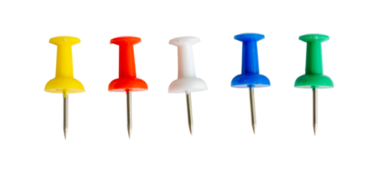 The Red yellow white blue and green pin for stick paper note isolate on white