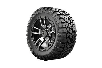 Obraz premium Black OffRoad Tire and Wheel, Aggressive Tread, AllTerrain, 3D Render, Rugged, Durable, Powerful, Ve