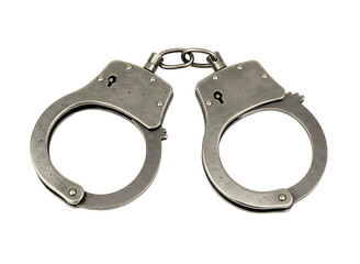 Metal handcuffs symbolizing arrest and law enforcement isolated on transparent background