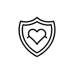 Heart protected by shield icon line art graphic