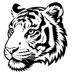 Black and White Tiger Head Vector Illustration