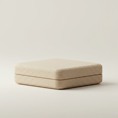 Soft beige square box with rounded edges on neutral background, showcasing minimalist and elegant design with textured surface that invites touch and curiosity