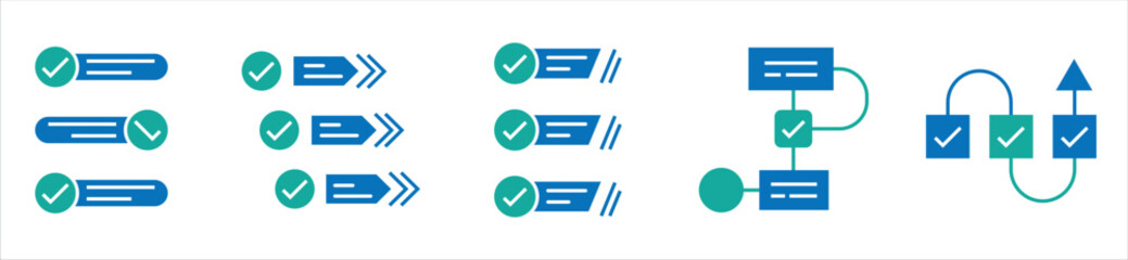 Step-by-Step Checklist and Workflow Icons – Process Planning and Task Management Set
