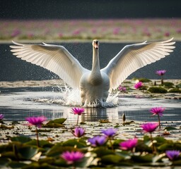 The geese packs the wings on the lake