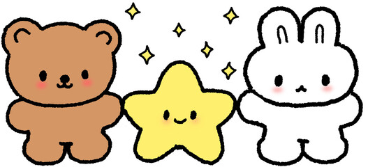 곰 토끼 별 캐릭터 손그림 일러스트 스티커 © titi.drawing