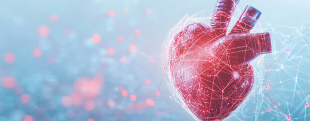 Stylized human heart with digital data overlays, reflecting advanced monitoring of cardiovascular diseases
