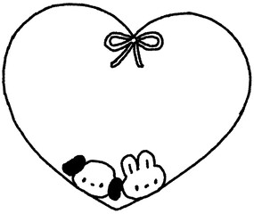 강아지 토끼 리본 하트 프레임 일러스트 © titi.drawing