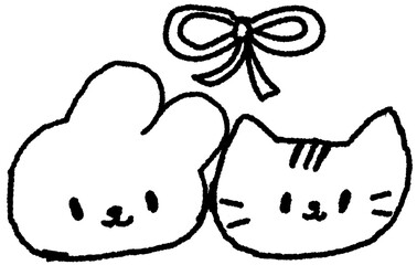리본 토끼 고양이 흑백 드로잉 © titi.drawing