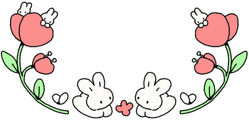 꽃과 토끼로 장식된 손그림 프레임 일러스트 © titi.drawing