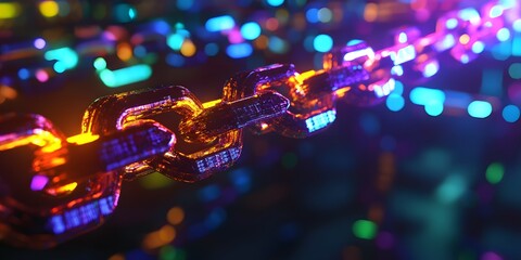 Obraz premium Colorful Digital Chain Links with Glow and Reflection Effects
