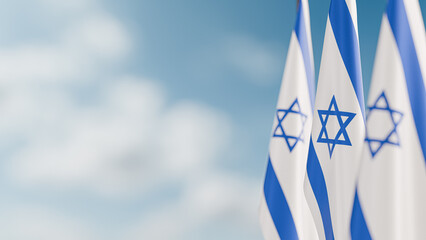 Three Flags of Israel, Hanging Decoratively From a Flagpole