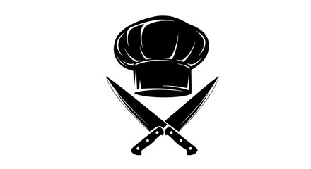 Icon of a chef hat crossed with two knives creating a culinary emblem suitable for restaurants food blogs or cooking competitions