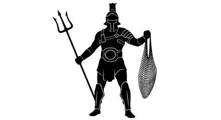 Illustrative Depiction of a Roman Gladiator Equipped for Combat Holding a Trident and a Net