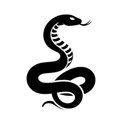 Fototapeta premium Black and White Vector of a Snake in Strike Pose Silhouette