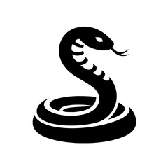 Fototapeta premium Black and White Vector of a Snake in Strike Pose Silhouette
