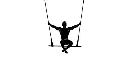 Silhouette of a strong athletic person performing a trapeze act suspended mid air showcasing impressive strength and balance during a circus performance