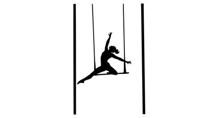 Athletic silhouette of a woman performing a dynamic trapeze routine showcasing strength flexibility and grace in a circus performance © Retsher