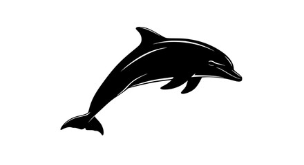 Fototapeta premium Elegant Black Silhouette of a Dolphin Leaping Gracefully Out of the Water Symbolizing Freedom and Ocean Life