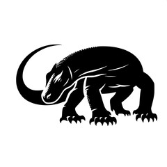 Fototapeta premium Black and White Vector of a Komodo Dragon Silhouette