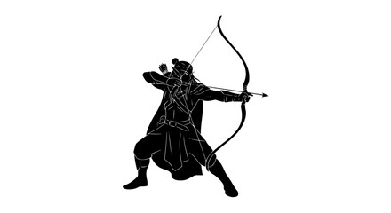 A Lone Archer Stands Ready to Unleash a Powerful Shot with a Bow and Arrow in a Dynamic Pose