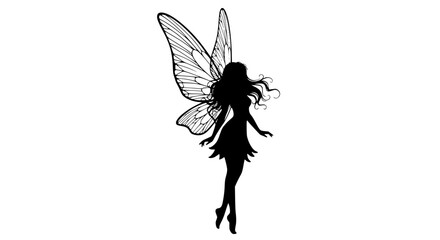 Elegant Silhouette of a Fairy with Intricate Wings Dancing Gracefully in the Air Showcasing its Mystical Beauty and Ethereal Charm