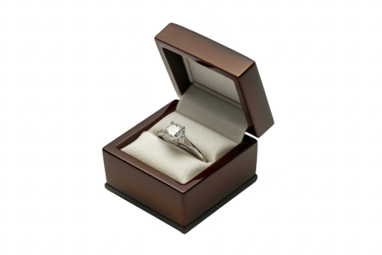 Diamond ring in a dark wooden box