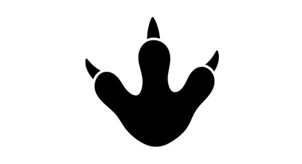 An illustration of a black dinosaur footprint with three prominent claw marks against a white background symbolizing ancient life and prehistoric creatures
