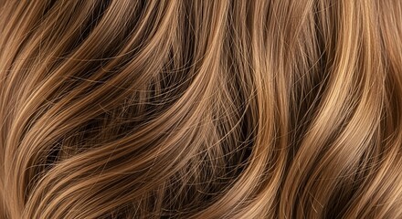 Naklejka premium Wavy Brown Hair Texture with Golden Highlights Close-up