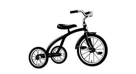 Fototapeta premium A classic black and white illustration of a child's three wheeled bicycle featuring a comfortable seat handlebars and pedals designed for young riders learning balance and coordination