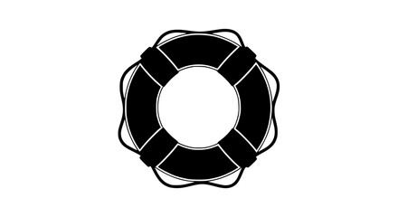 A black and white illustration of a life preserver ring floating in water symbolizing safety and rescue in maritime situations