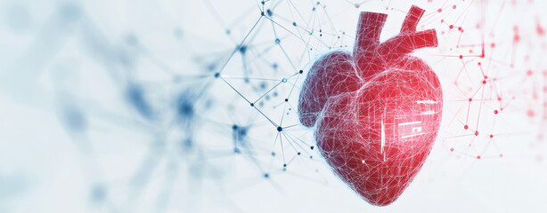 A heart displayed in an MRI scan, with surrounding tissues in grayscale and the heart highlighted in red
