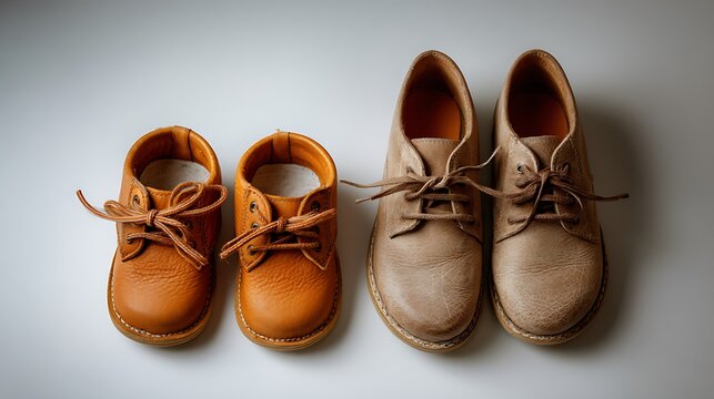 Two pairs of classic leather shoes for a father and a son