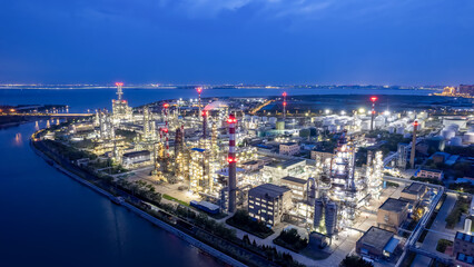 Night View of Industrial Complex by the Bay