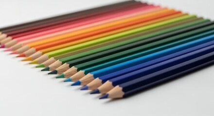 Colorful Drawing Pencils in Row on White Surface Vivid Still Life