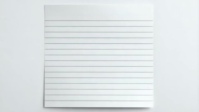 Close-up of white lined writing paper, minimal aesthetic for notes, lists or creative content, blank canvas for text or design.