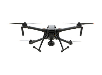 Modern gray quadcopter drone with camera gimbal isolated on transparent background