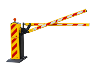 Automatic barrier gate with red and yellow stripes isolated on transparent background