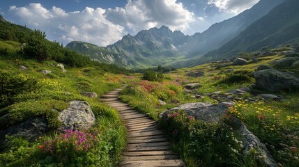 夏の高山植物と木道