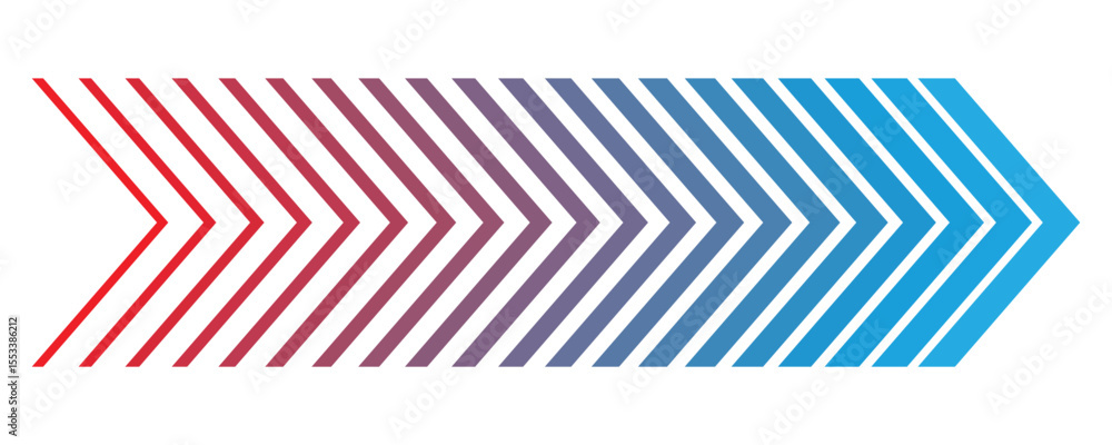 Poster colorful gradient arrow lines vector. red to blue chevron seamless motion pattern for modern busines
