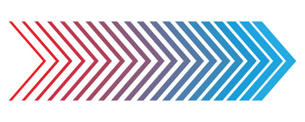 Obraz premium Colorful gradient arrow lines vector. Red to blue chevron seamless motion pattern for modern business or infographic design. Clean directional layout.