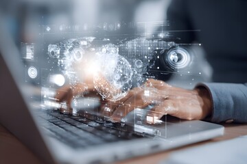 Businessman working with futuristic technology.